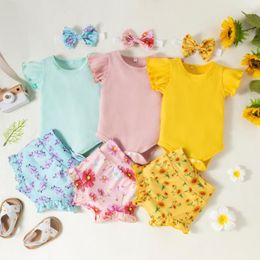 Ensembles de vêtements Baywell été bébé fille à manches courtes barboteuse rayures Shorts bandeau 3 pièces/ensemble décontracté filles vêtements 0-18 mois