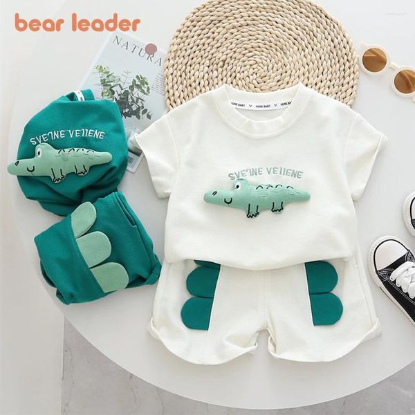 Ensembles de vêtements Bear Bear Leader Boys's à manches courtes 2024 Summer Sports Top Shorts 3D IMPRESSION CROCODILE COCODILE CASUX