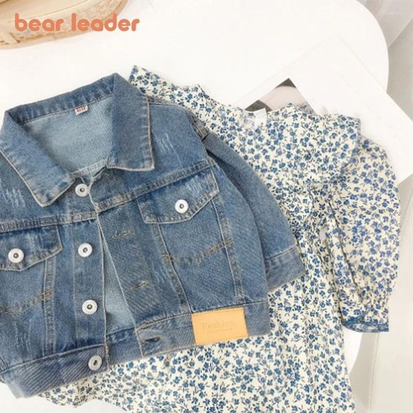 Ensembles de vêtements Bear Leader Girls Set 2024 Automne Denim Veste à volants Robe à imprimé floral 2 pièces Mode pour enfants Enfants