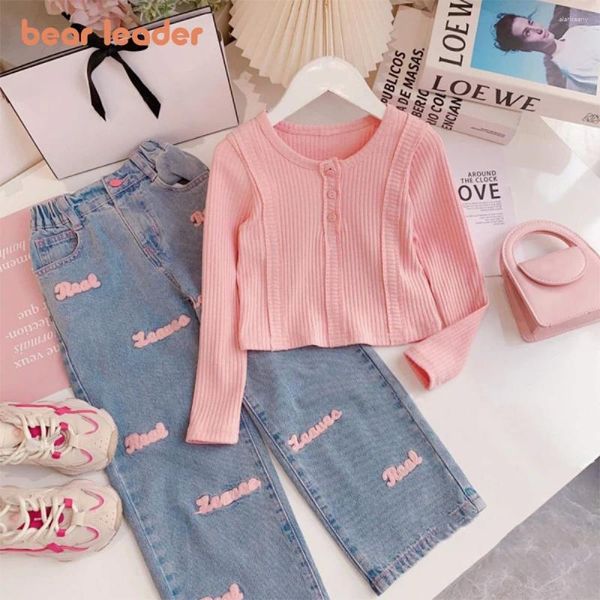 Conjuntos de ropa Bear Leader Conjunto para niñas Otoño Punto Dulce Top Letra Calcomanía Jeans Dos piezas Linda Niña Niños Moda