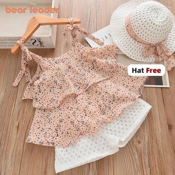 Sets de ropa Líderes Bear Girls Summer Kids Cloth Floral Chiffon Halter Shorts Borded Straw 3pcs Juego de niños