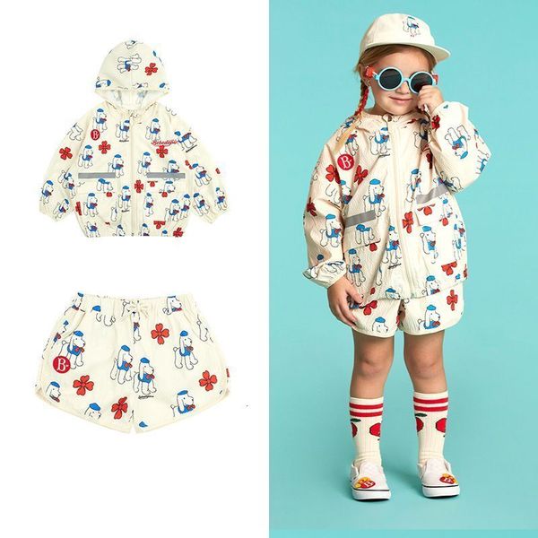 Ensembles de vêtements Bebe coréen bébé coupe-vent veste et short ensemble printemps marque enfant en bas âge fille garçon décontracté manteau à capuche vêtements d'extérieur pantalon costume 230906