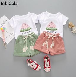 Kledingsets Bibicola Summer Girls Clothing Set 2pcs Tracksuit Children Cotton Suit Kindercartoon Outfits Korte mouw Babymeisjes Kleding Sets 230504