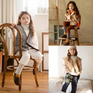 Ensembles de vêtements Big Vente Enfants Épais Broderie Gilet Pantalon Mill Corée Marque Fille Pulls Sweat-Shirt Enfant Velours Côtelé Manteau De Mode