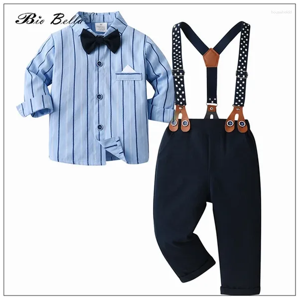 Ensembles de vêtements Biobella bébé garçon automne printemps vêtements costume formel infantile fête de mariage belles tenues t-shirt ceinture pantalons costumes