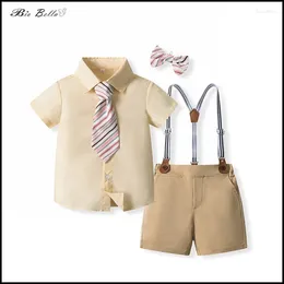 Kledingsets Bioobella Children Boy Summer Suit Kids Birthday Show Cosplay Spring Outfits Tie Bow T -shirt riem broek kostuums