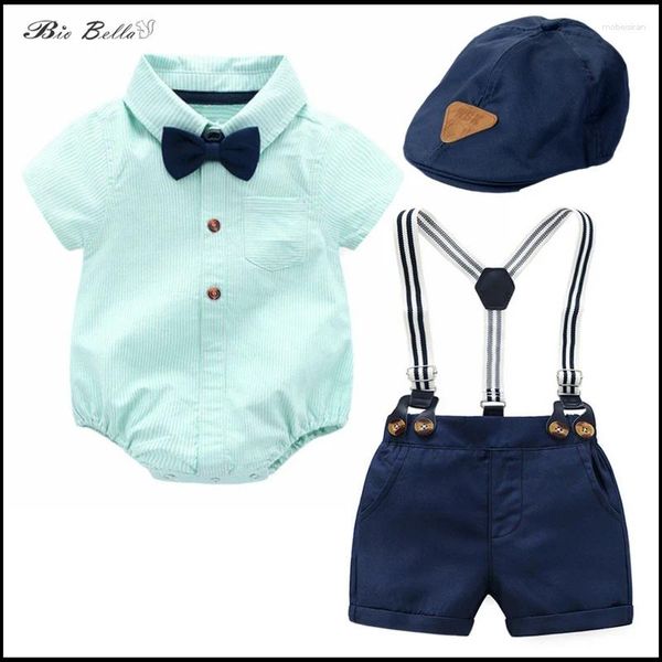 Conjuntos de ropa Biobella para niños Traje de verano Pantalones de la gorra 3-24 meses Nacidos de algodón Baptsim Cumpleaños para niños