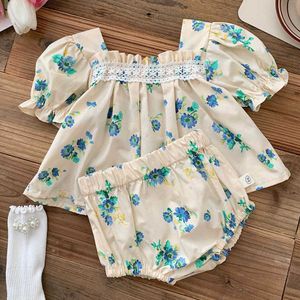 Ensembles de vêtements anniversaire bébé fille coton chemises à fleurs et pantalons courts pièces vêtements d'été pour bébés