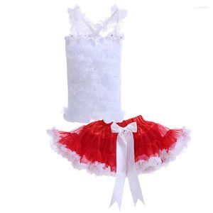 Kledingsets Verjaardag Baby Girl Set Born Cotton White Sling Lace Vest Red Tutu Rok gelaagde baby Maat 12m 18m 2 3 4 jaar oud