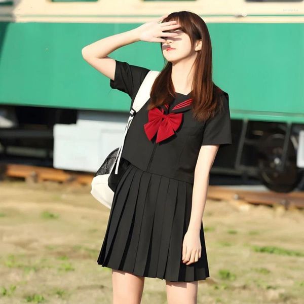 Conjuntos de ropa Black Basic JK Red Three Lines School Uniform Girl Sailor Sailor Skirt Sleated Style Style Ropa anime cos disfraces mujeres mujeres