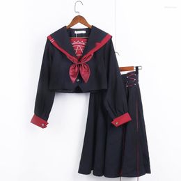 Ensembles de vêtements Noir Long JK Uniforme Costume de marin COS Vêtements d'école Femmes Doux Punk Lolita Magique Avant Halloween Costumes de mode