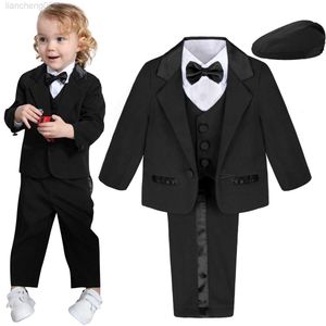 Kledingsets Zwarte smoking voor babyjongen Baby Trouwpak Peuter Verjaardagsfeestje Gift Outfits Doop Kerst Xmas Ceremonie Komen W0222