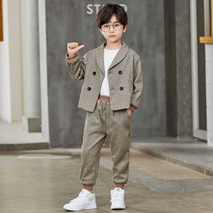 Ensembles de vêtements Ensemble blazer pour garçons en bas âge à double boutonnage Tops Pantalon T-shirt Costume trois pièces Enfants School Piano Show Comes Vêtements pour enfants