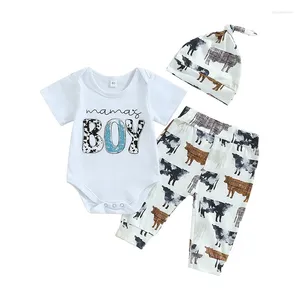 Ensembles de vêtements Blotona Born Baby Boy Vêtements Été Manches courtes Lettres drôles Romper Tops Jogger Pantalon Chapeau 3pcs Coming Home Outfit