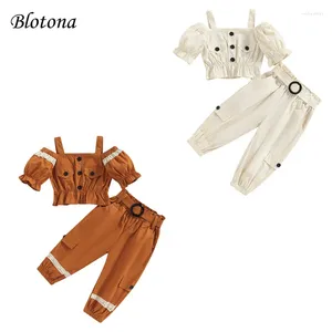 Juegos de ropa Blotona Kids Girls 2 PCS Summer Outfits de manga corta fuera de los hombros Pantalones de carga Conjunto de 1-6 años