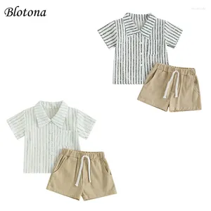 Ensembles de vêtements Blotona pour les enfants Boys Boys 2 pièces T-shirt à manches courtes à manches courtes et shorts élastiques pour les vêtements d'été 6M-4Y