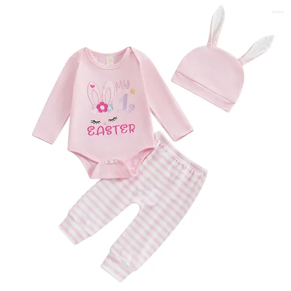 Ensembles de vêtements bmnmsl bébé bébé fille de Pâques placés à manches longues à manches longues à manches longues de taille élastique.