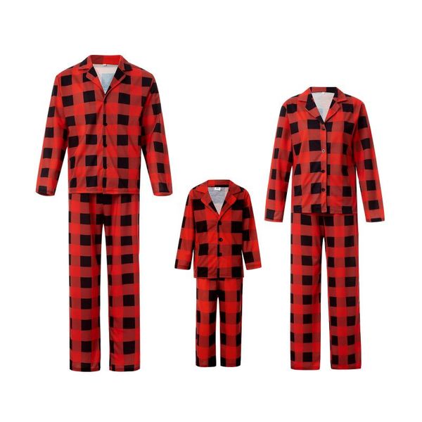 Conjuntos de ropa Boiiwant Pijamas de Navidad Conjunto de ropa de dormir para padres e hijos Rojo Manga larga Cuadros Impreso Tops y pantalones Familia