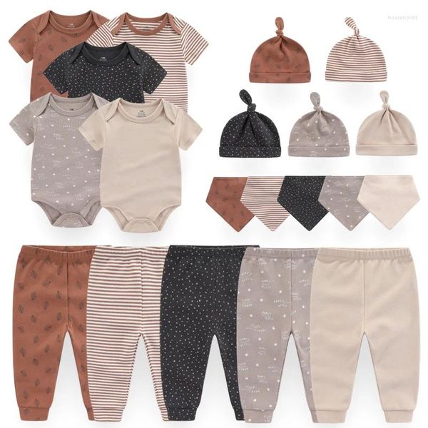 Conjuntos de ropa nacidos 2024, ropa Unisex de algodón para bebés, monos, pantalones, sombreros, guantes/Baberos, bebés de animales de dibujos animados para niñas