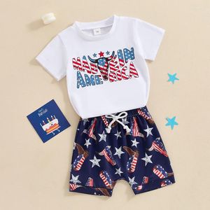 Kledingsets geboren Baby Boy 4 juli Outfit Short Sleeve America Cow T-Shirt Tops Jogger Shorts Western Deskleding 0-3t
