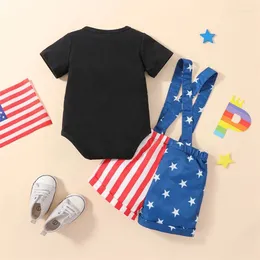 Conjuntos de ropa Nacido Baby Boy 4 de julio Trajes Bandera americana Imprimir Romper Suspender Shorts Ropa de verano infantil