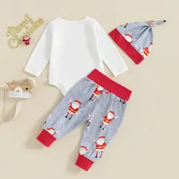 Kledingsets Geboren babyjongen Kerst 3-delige outfit Romper Broek Hoed Baby Winterkledingset