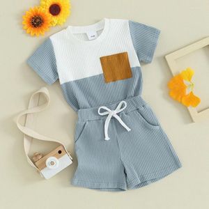 Ensembles de vêtements nés Baby Boy Clothes Set Ribbed Trièce T-shirts à manches courtes sur les t-shirts élastiques