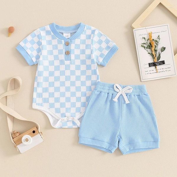 Ensembles de vêtements nés Baby Boy Girl Vêtements 3 6 9 12 18 mois Ribéed Trièce Short à manches à manches courtes