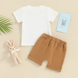 Conjuntos de ropa Born Baby Boy Hunny Bunny Chicks Dig Me Shirt Carta Impresión Cuello redondo Manga corta Pantalón Conjunto Ropa de Pascua de verano