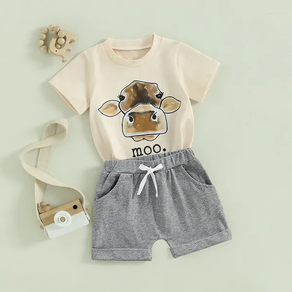 Ensembles de vêtements nés bébé garçon vêtements d'été Western manches courtes imprimé animal T-shirt top shorts 2 pièces tenue de ferme