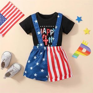 Ensembles de vêtements pour bébés garçons, tenues du 4 juillet, barboteuse avec lettres imprimées, drapeau américain, short à bretelles, ensemble de vêtements d'été pour nourrissons