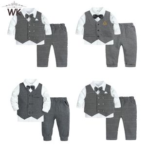 Kledingsets geboren Baby Boys Gentleman Pak Toddler lange mouw Formele Tuxedo gestreepte shirt Vestbroek Outfit Verjaardag Wedding Elegant Set 230823