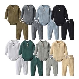 Kleding Sets geboren Baby Jongens Meisjes Kleding Set Katoen Effen Gebreide Geribbelde Lange Mouw Bodysuit en Broek Baby Kleding Outfits 220922