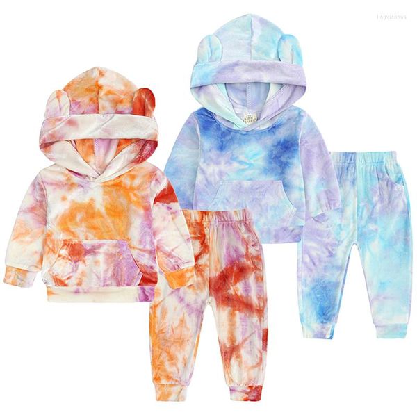 Ensembles de vêtements Born Baby Vêtements Ensemble Printemps Automne À Manches Longues Velours Hoodies Pantalon 2 Pcs Tenues De Mode Tie-dye Imprimer Enfants Garçons Fille SuitClo