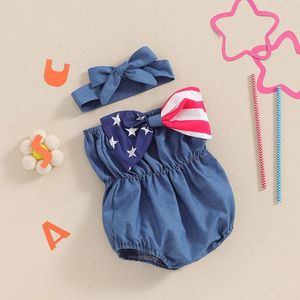 Ensembles de vêtements nés bébé fille 4 juillet tenue de l'épaule roberie arc américain drapeau bodys vêtements bande