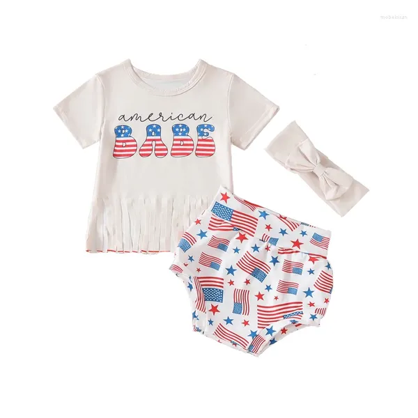 Ensembles de vêtements nés bébé fille 4 juillet tenues à manches courtes manches américaines tshirt drapeau short bande de bande