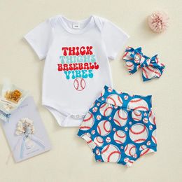 Conjuntos de ropa Baby Baby Girl Baseball Reunto de béisbol Romper pantallas de estampado Set Dademia 3 piezas de verano infantil