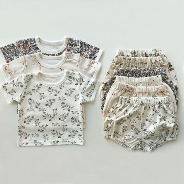 Ensembles de vêtements né bébé fille garçon vêtements été Floral coton à manches courtes hauts T-shirt Shorts 2 pièces tenues vêtements