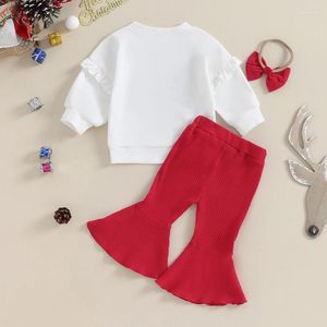 Conjuntos de ropa Born Baby Girl Traje de Navidad Manga larga Carta Sudadera Top Acanalado Bell Bottom Pantalones Diadema 3pcs Set