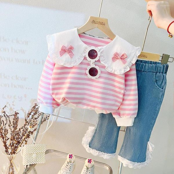 Ensembles de vêtements né bébé fille vêtements tenues pull rayé jean évasé costume pour printemps automne 1er anniversaire