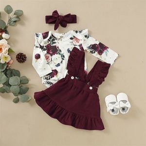 Ensembles de vêtements né bébé fille vêtements ensemble floral body barboteuse combinaison hauts t-shirt jarretelles jupes arc bandeau tenue 221122