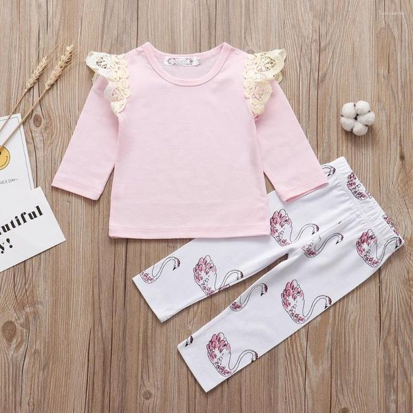 Conjuntos de ropa, conjunto de ropa para niña nacida, camiseta rosa de primavera 2023, pantalones de cisne pequeño, trajes para niñas pequeñas