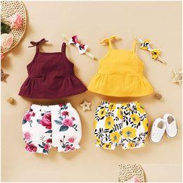 Ensembles de vêtements Born Baby Girl Vêtements Summre Infant Toddler Enfants Set Strap Tops Shorts Bandeau 3pcs Floral Print Outfit 0-18M Drop D Dhlpf