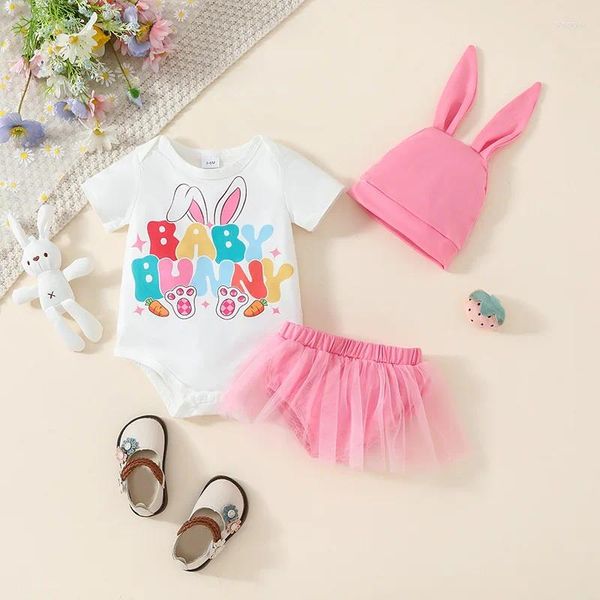 Ensembles de vêtements nés bébé fille de Pâques shorts à manches courtes