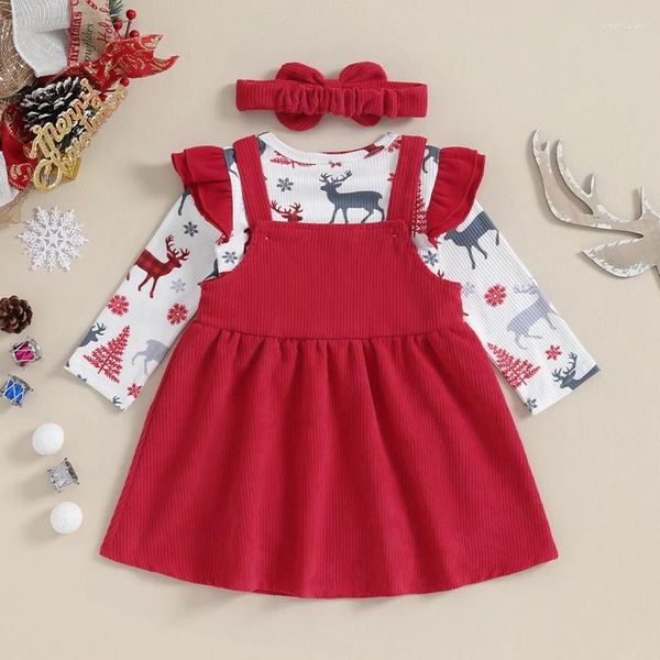 Sets de ropa Baby Baby Girl Fall Winter Outfits Ropa de Navidad de manga larga Romper Romper Falda de suspensión 3 piezas