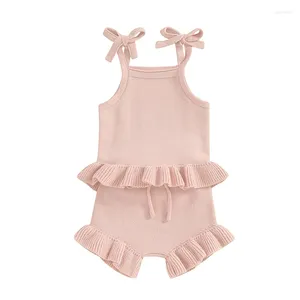 Ensembles de vêtements nés nés Baby Girl tenues en tricot de couleur solide sans manches camies avec un short de taille élastique 2 pcs de vêtements