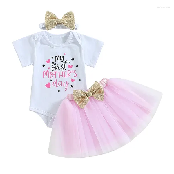 Ensembles de vêtements Born Baby Girl Jirt Set Bodys Bodys Raiper à manches courtes et Tulle Tutu My First Mothers Mothers Fay Summer Tenied