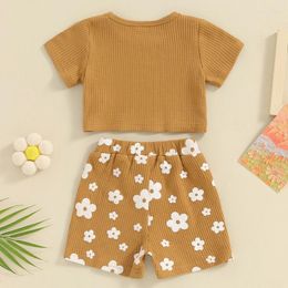 Sets de ropa Baby Baby Girl Summer Ropa de verano Knit de manga corta Floral Top Shorts 2 PCS Outfit casual