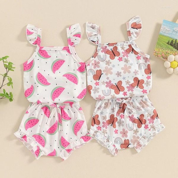 Sets de ropa Baby Baby Girl Summer Ropa de verano sandía sin mangas/estampado floral Store y pantalones cortos encantadores 2 piezas para niños pequeños