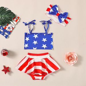 Ensembles de vêtements Born Baby Girls 4th Of July Letters Sans manches Independence Day Tops Shorts Hairband 3pcs Vêtements